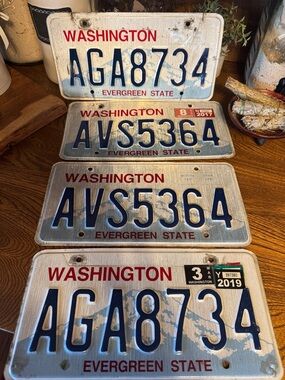 2 sets (4total) Washington Evergreen State aluminum License Plates for upcycle